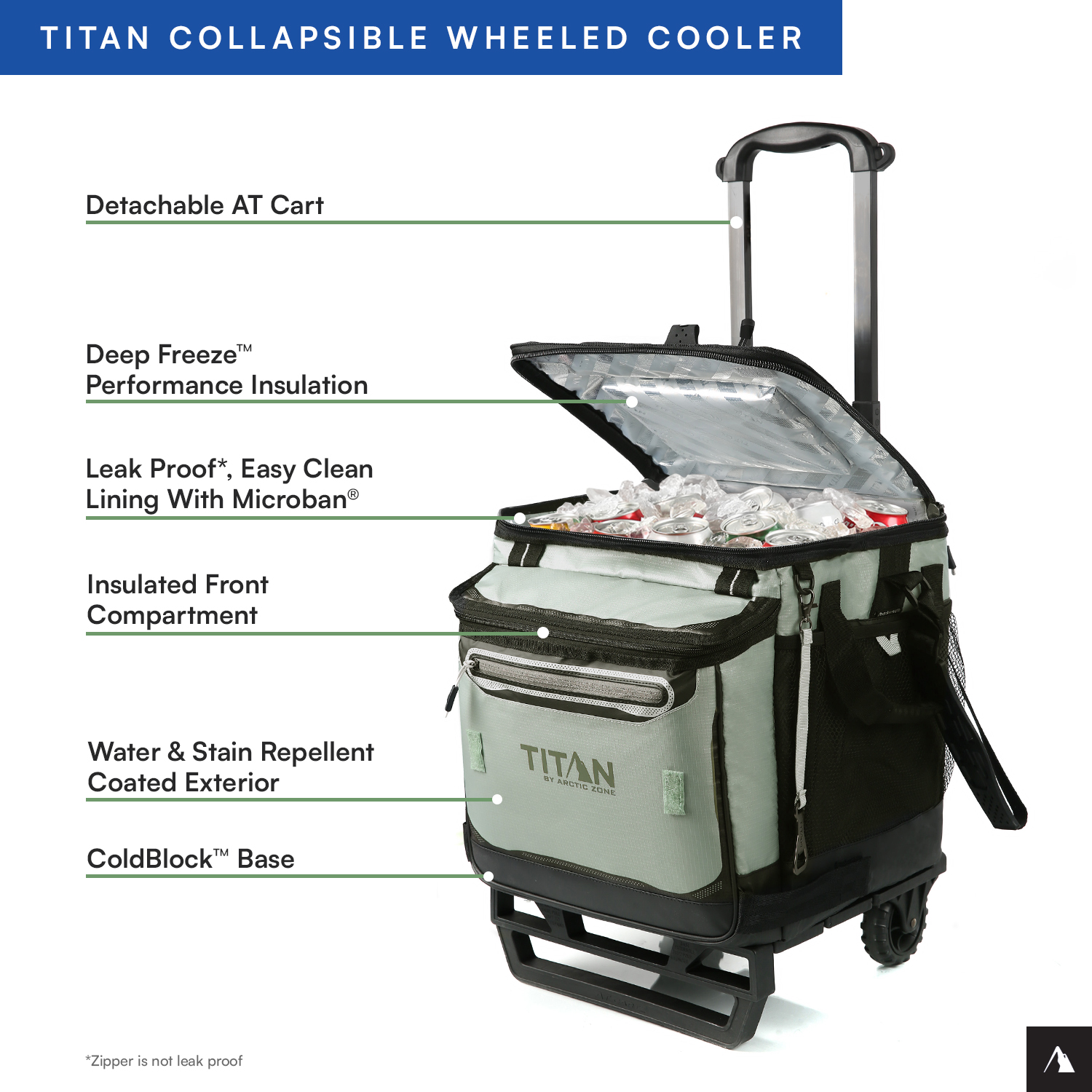 Titan by Arctic Zone 60 Can Collapsible Rolling Cooler, Seagrass