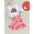 thumbnail image 3 of Suealasg Little Girls Valentine's Day Clothes 6M 1T 2T 3T 4T Kids Girls Long Sleeve Letter Print Sweatshirt  +Heart/Flower Flare Pants 2 Piece Toddler Girls Spring Valentine-themed Outfits, 3 of 9