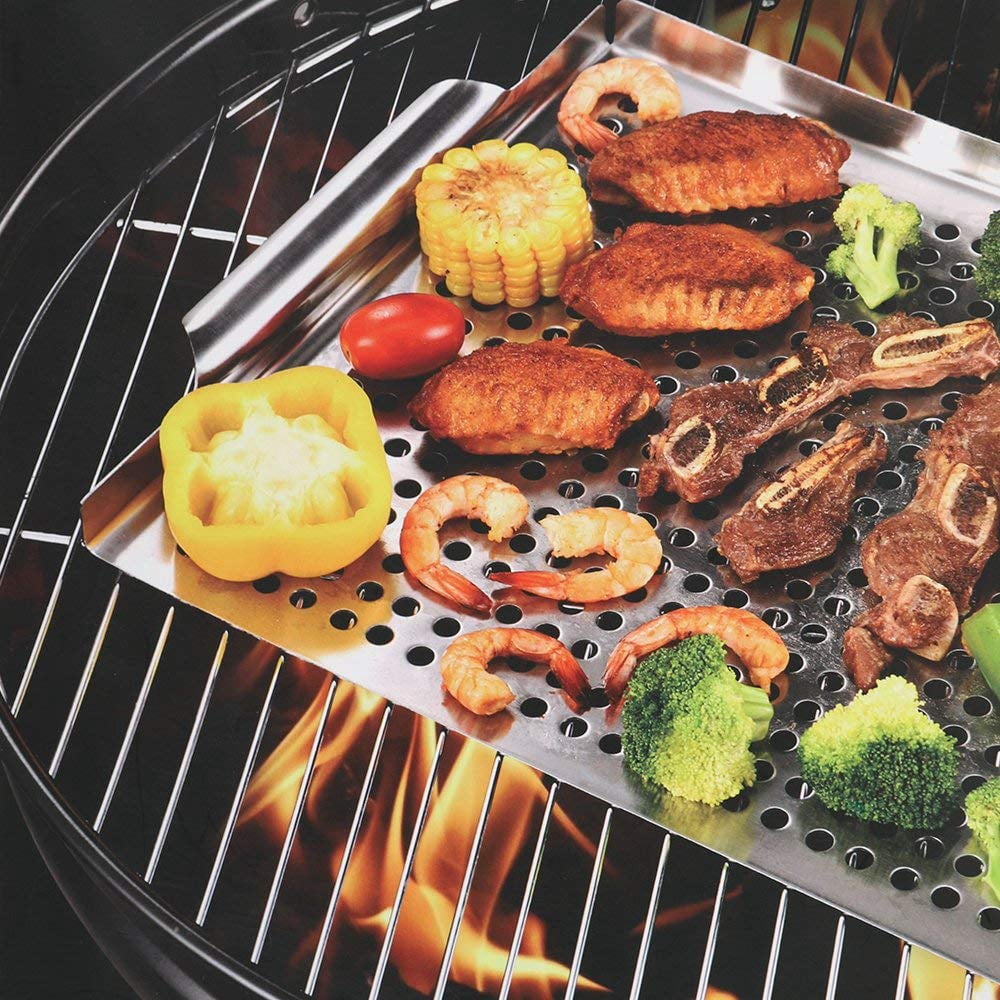 LIANTRAL LAITRAL Grid Grilling Pan- (Size 11.8? x 15.7?) Excellent for Outdoor BBQ, Baking, Grilling Meat, Fish- Silver Color (NX-PL02-11)