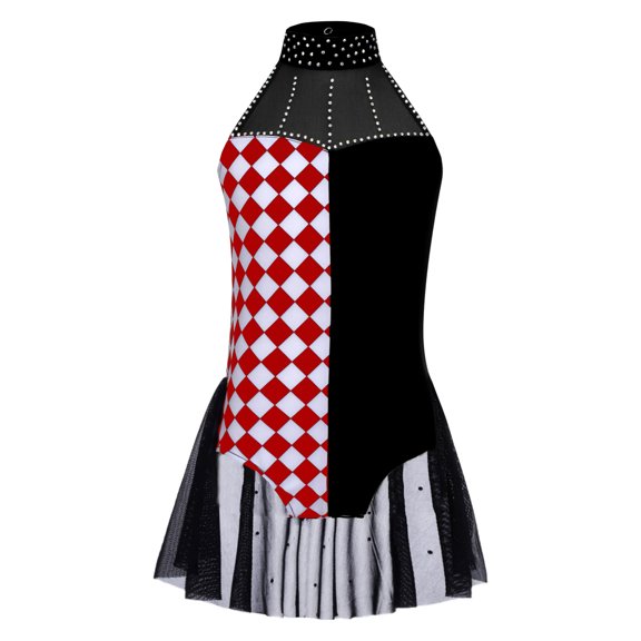 Aislor Girls Circus Clown Jumpsuit Halter Neck Sparkle Ballet Leotard Gymnastics Modern Dancewear Black 8