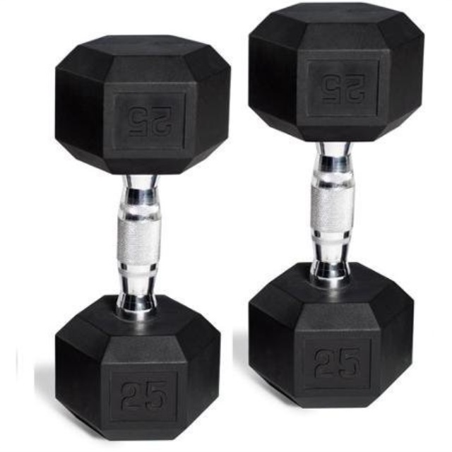 Brand New 25lb Pair of 2 Rubber Hex Dumbbells Weights ETHOS 50lbs Total FASTSHIP