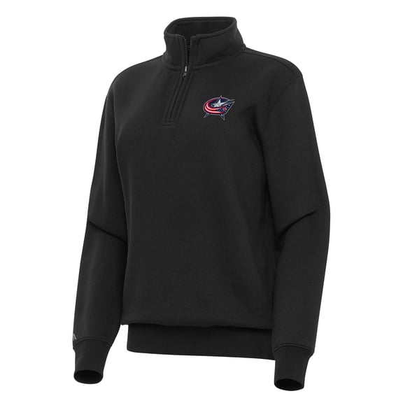 Women's Antigua Black Columbus Blue Jackets Victory Quarter-Zip Sweatshirt