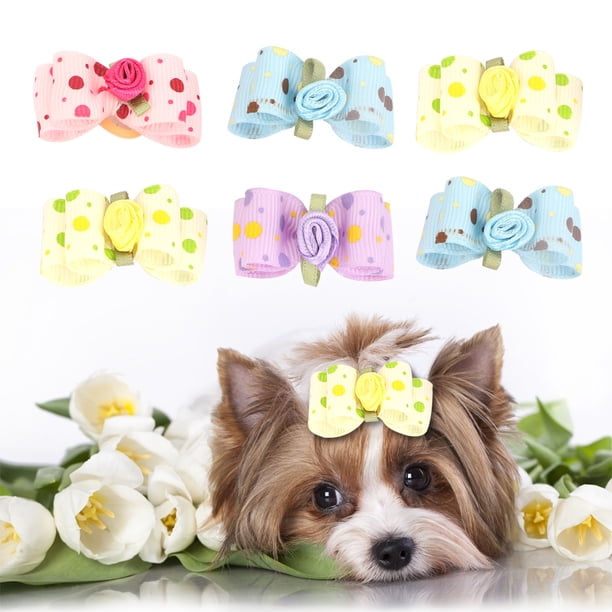 20 piezas Bowknot del pelo del perro para mascotas con banda elástica cachorro Teddy Grooming Accesorios para el cabello Color al azar ANGGREK Otros