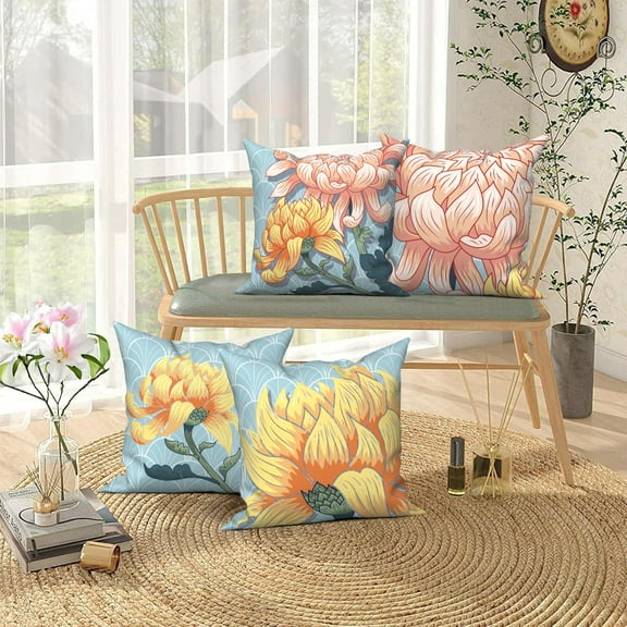 PBOBRIICH Set of 4 Retro Floral Throw Pillow Cases,Flower Linen Pillow Cover for Living Room Bedroom Home Decor,18x18 In