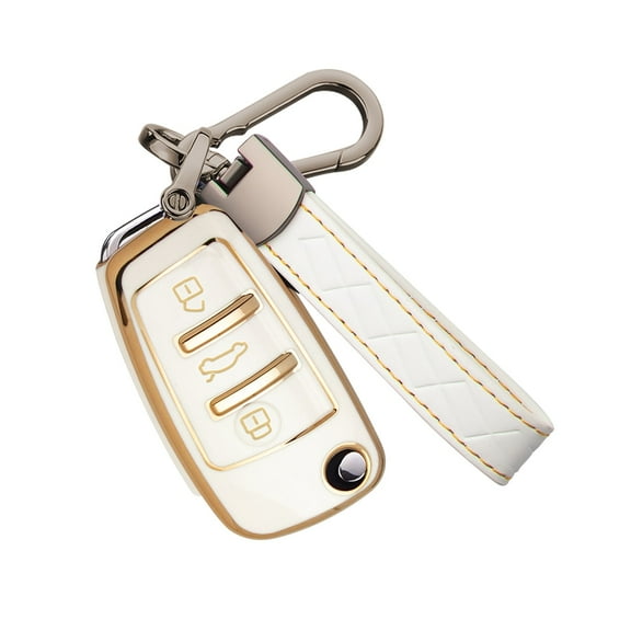 Xotic Tech White Soft TPU 3-Button Full Protect Seal Cover Flip Keyless Entry Remote Control Key Fob Case Protector w/Keychain Compatible with Audi A3 A1 A6 Q2 Q3 Q7 TT TTS R8 S3 S6 RS3 A6L