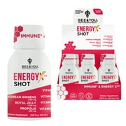 BEE and You Energy X Shot, 12 Pack, Korean Red Ginseng, Royal Jelly, Propolis, Caffeine Free Energy Drink, Vitamin C, B3, B6, B12, Immune Support Supplement, Antioxidants, Pomegranate Flavor, Gifts