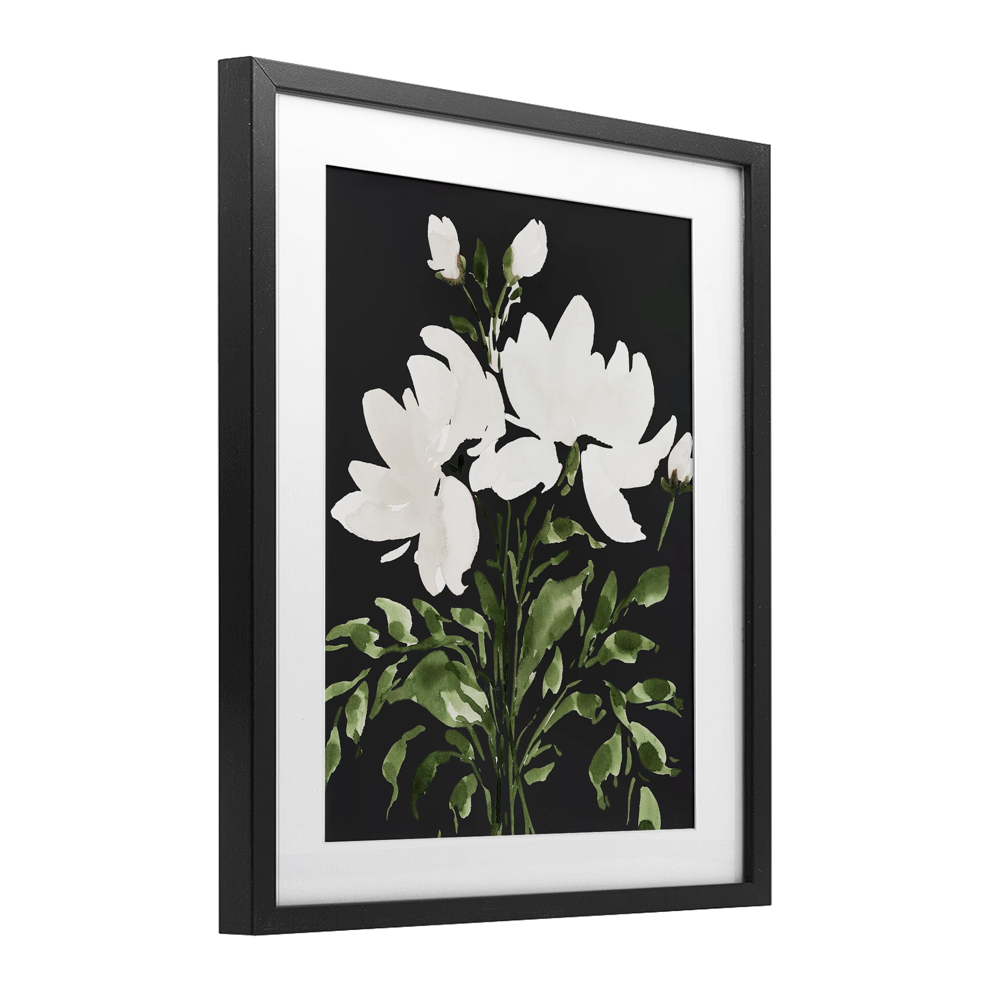 Stupell Industries White On Black Floral Black Framed Print Under Glass, design by Lucille Price