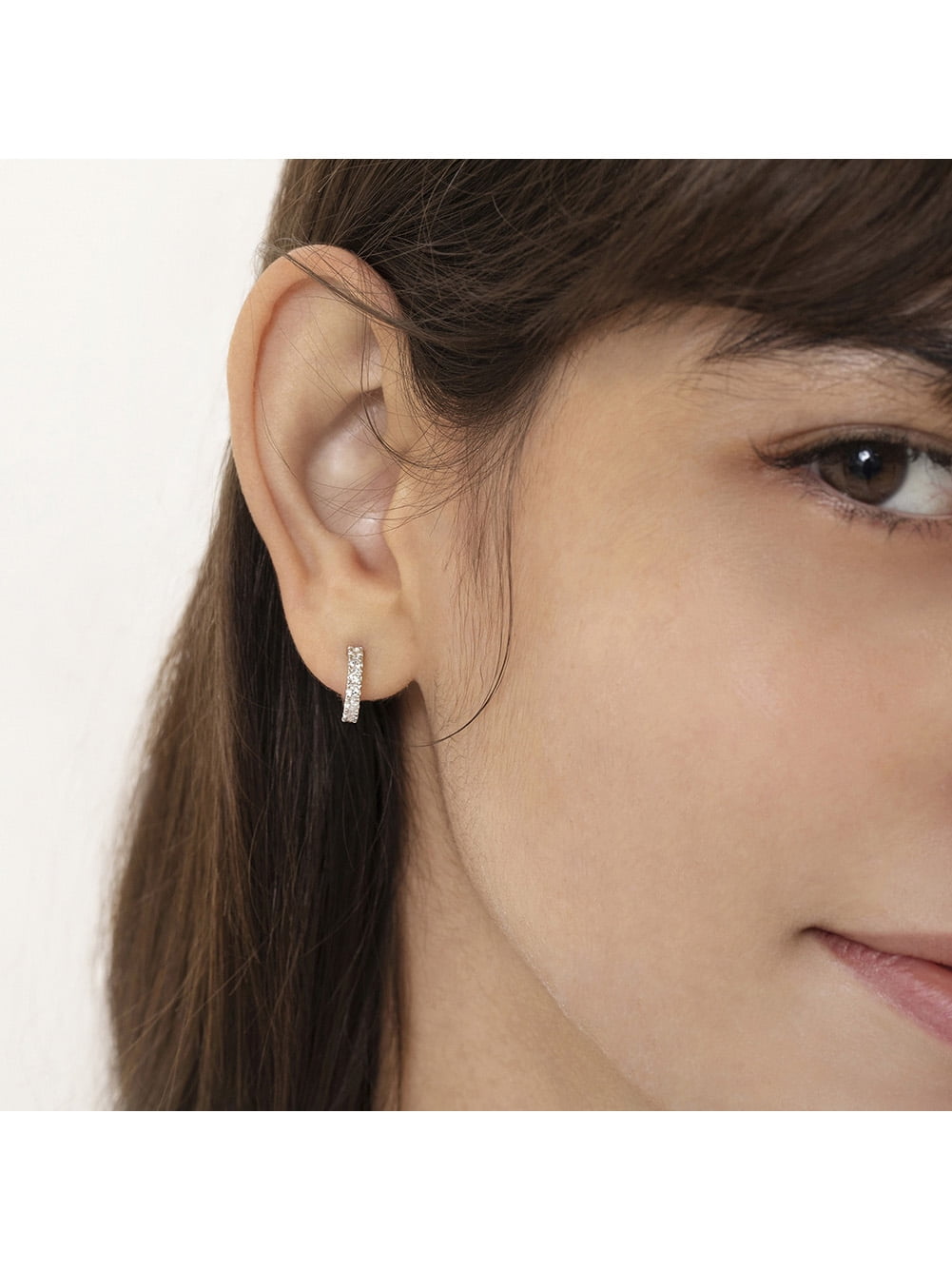 925 Sterling Silver Clear CZ Small Half Hoop Screw Back Cute Earrings for Teen