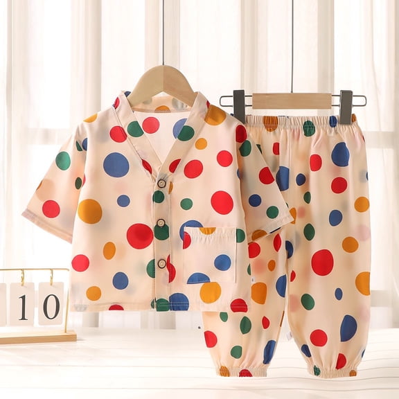 BOOMNY Baby Girls 2 Peice Pajamas Sets Graphic Short Sleeve Buttons Sleepwear Tops Pants Pjs Set for Kids Cozy Loungewear Homewear