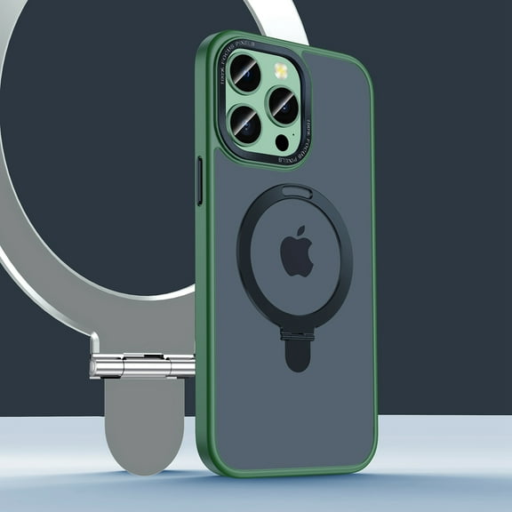 Decase for iPhone 14 Pro Case Clear Magnetic Stand Matte [MIL-Grade Drop Protection] Compatible with MagSafe Shockproof Protective Slim Invisible MagicStand Cover 6.1" 2022, Dark Green