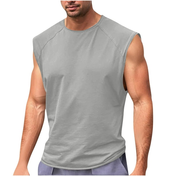 pstuiky Camisetas sin mangas para hombre, Camiseta de tirantes vintage de color liso para hombre, estilo casual, deportiva, transpirable, con cuello redondo Chaleco para hombre s