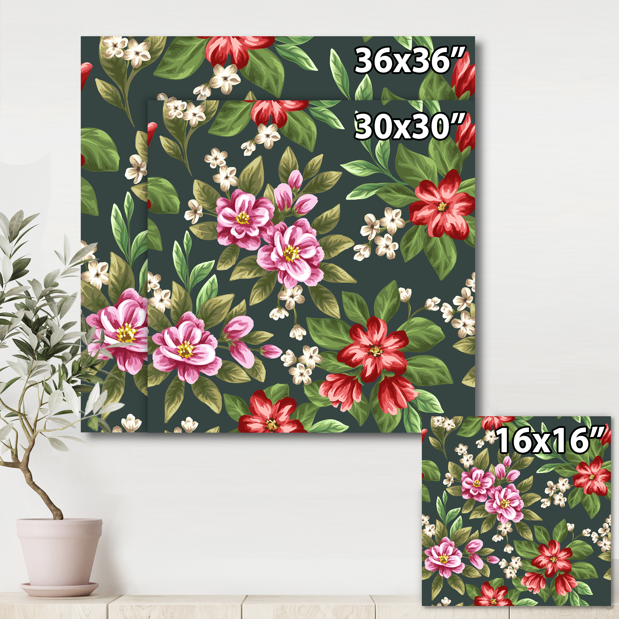 Designart ' Vintage Red and Pink Wildflowers I ' Traditional Canvas Wall Art Print