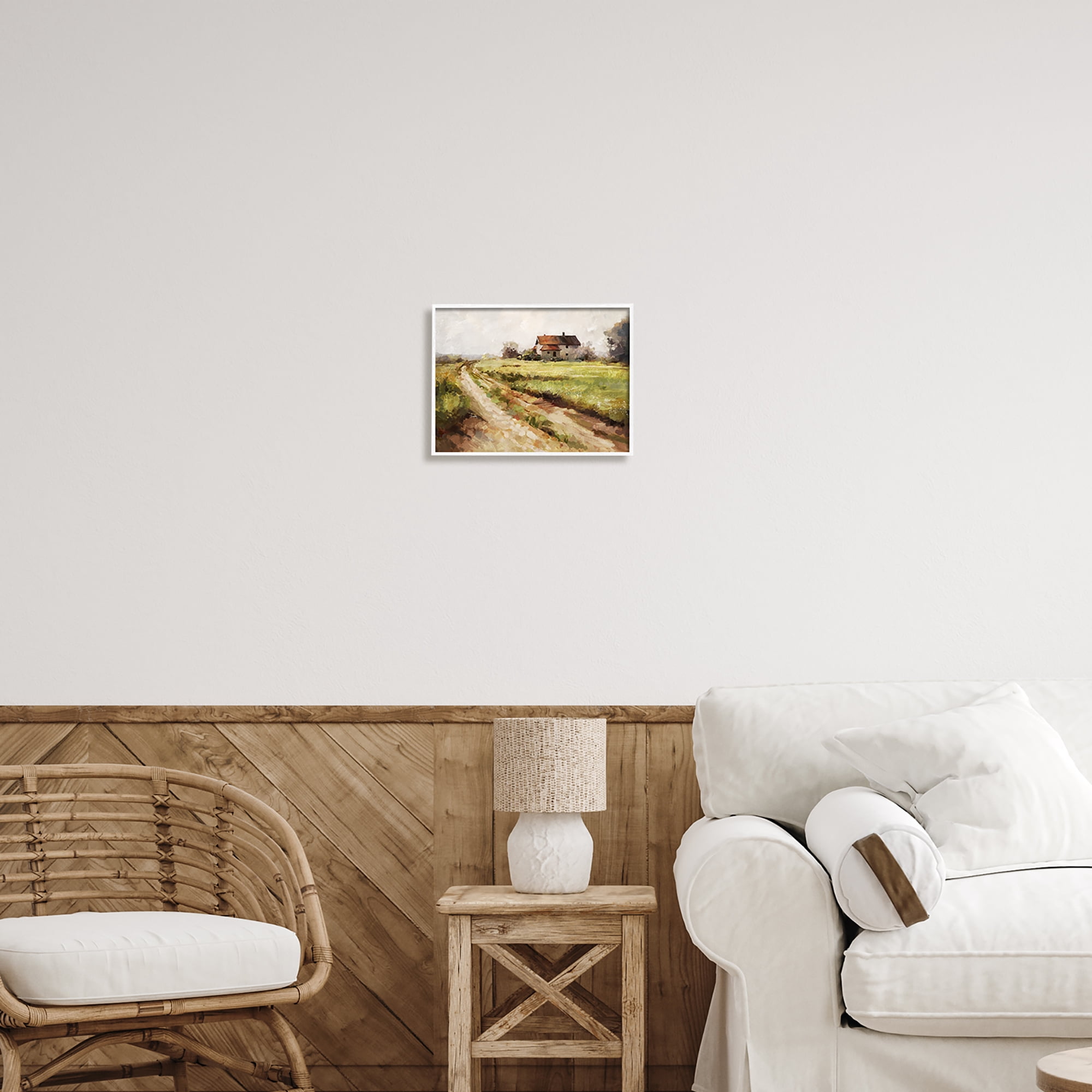 Stupell Industries Country Path to Barn Landscape Painting White Framed Art Print Wall Art, 14 x 11