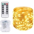 thumbnail image 1 of 10M 100LED Cadena de Luces, Alambre de Cobre Luces de Cadena con Pilas con Control Remoto para Fiesta de Carnaval Cumpleaños Boda Fiesta Jardín IP65 - Blanco Cálido [Clase de eficiencia energética, 1 of 5