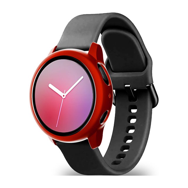 Hard PC Case with Tempered Glass Screen Protector Full Protective Cover Thin Clear Bumper Shell Replacement for Samsung Galaxy Watch Active 2 44mm Red