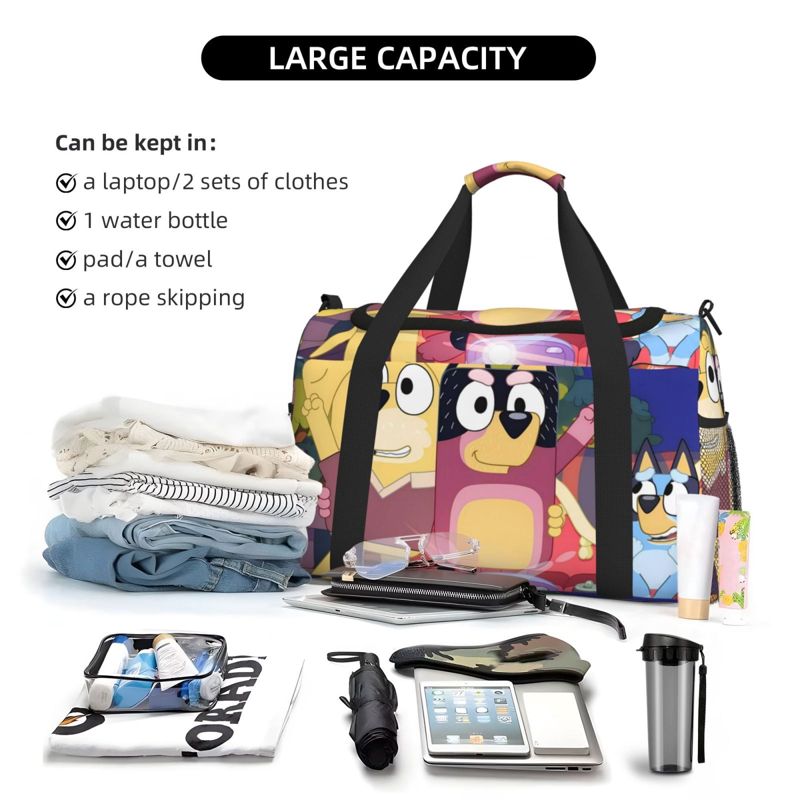 Netaao Bluey for Travel Duffle Bag,Weekender Carry On For Women, Travel Essentials Sport Gym Bag for Men
