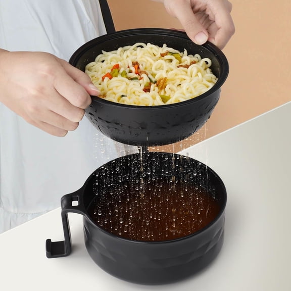 Ramen Cooker 33 oz, Ramen Bowls with Chopsticks and Spoon, Microwave Pasta Cooker, College Dorm Essentials for Girls Guys (Black)