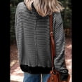 thumbnail image 4 of Sudadera Holgada de Otoño para Mujer, Informal, de Punto A Rayas, Larga, Cuello Redondo, Abertura, Tipo Túnica Negro XL, 4 of 8
