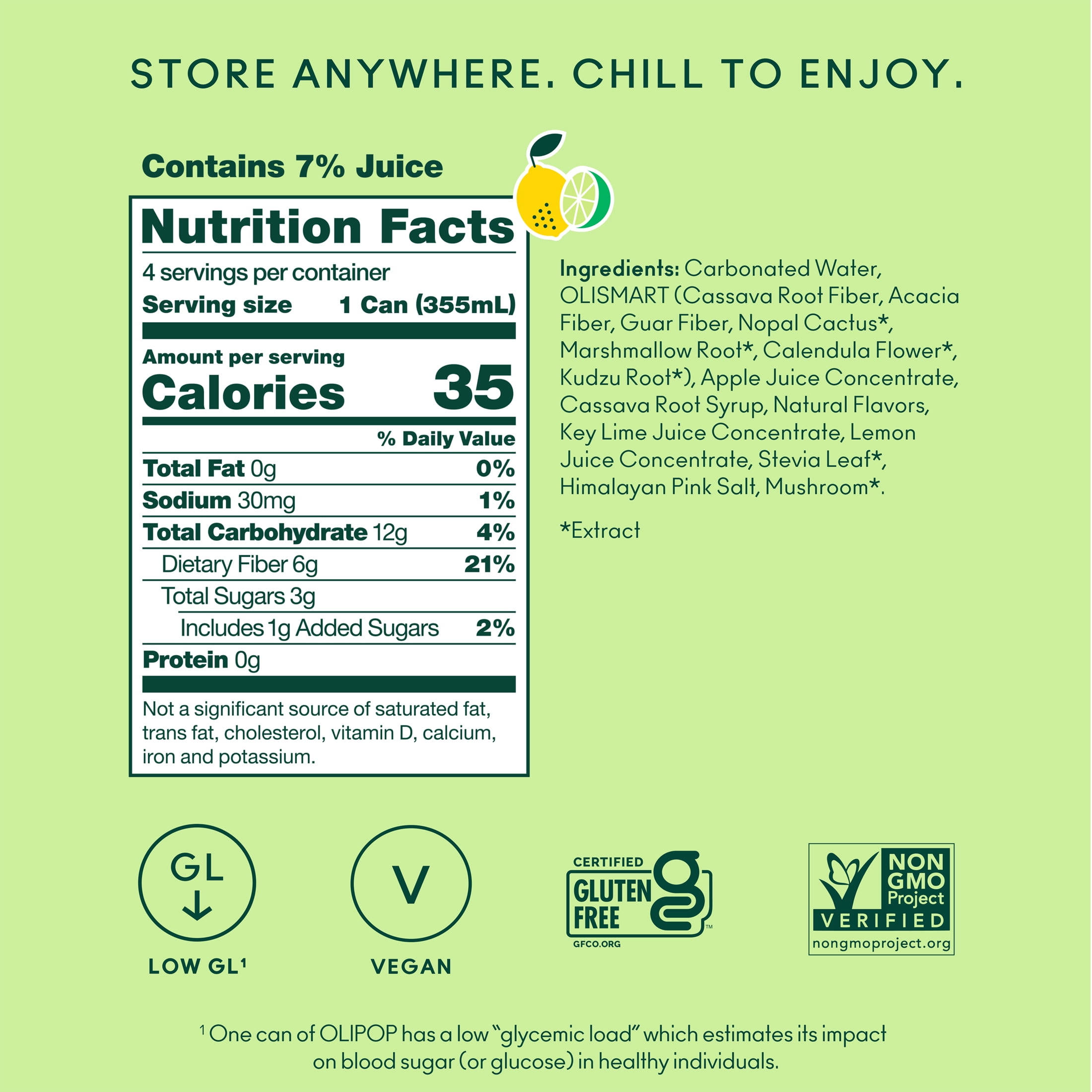 OLIPOP Prebiotic Soda, Lemon Lime, 12 fl oz, 4 Pack, Pantry Packs