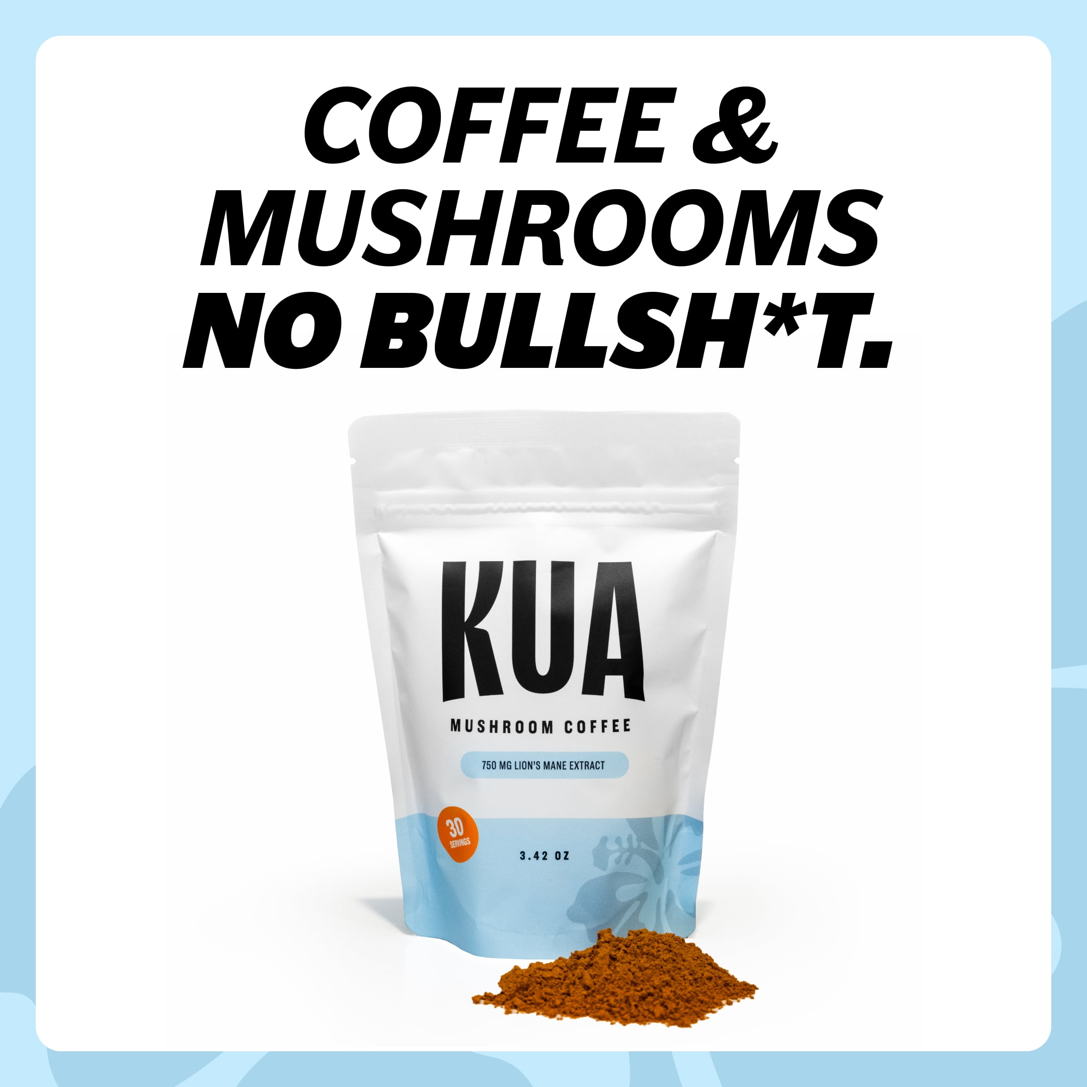 Organic Mushroom Coffee by KUA with Lionsmane Mushroom Extract for Better Focus, Better Mood, Better Energy - Sugar Free, 0 Calorie, Organic 30 Servings of Instant Mushroom Coffee