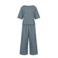 thumbnail image 4 of qolati 2 Piece Set for Women 2024 Cotton Linen Short Sleeve Crop Top and Wide Leg Pant Matching Tracksuits Summer Dressy Casual Loungwear Set with Pockets, 4 of 5