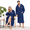 Hooded Navy Robe - White His/Hers Monogram-One Size, variant on 2his And Hers Robes Mr Mrs Matching Bathrobe For Couples
