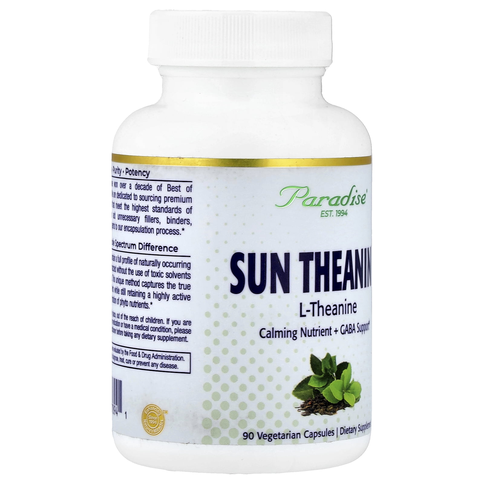 Paradise Herbs Sun Theanine®, 90 Vegetarian Capsules (200 mg per Capsule)