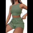 thumbnail image 2 of Conjuntos de Verano para Mujer, Conjunto Informal de 2 Piezas con Top Corto y Pantalones Cortos de Punto Gofre, Ropa de Dormir, Verde , XL, 2 of 8