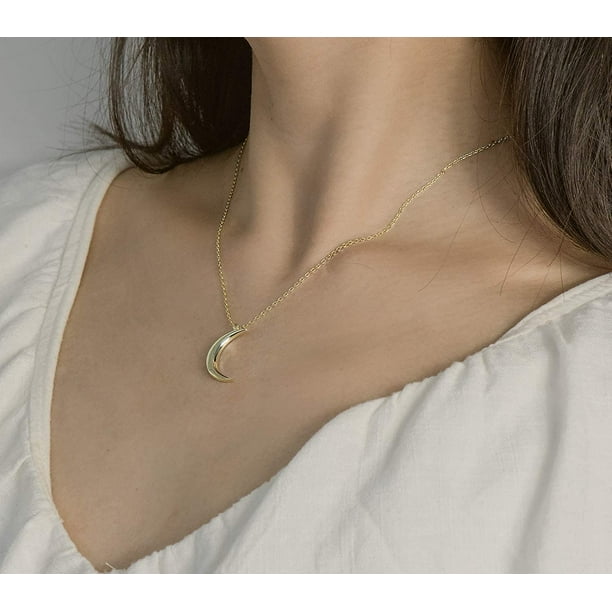 Crescent Moon Necklace High Polished Sterling Silver Pendant