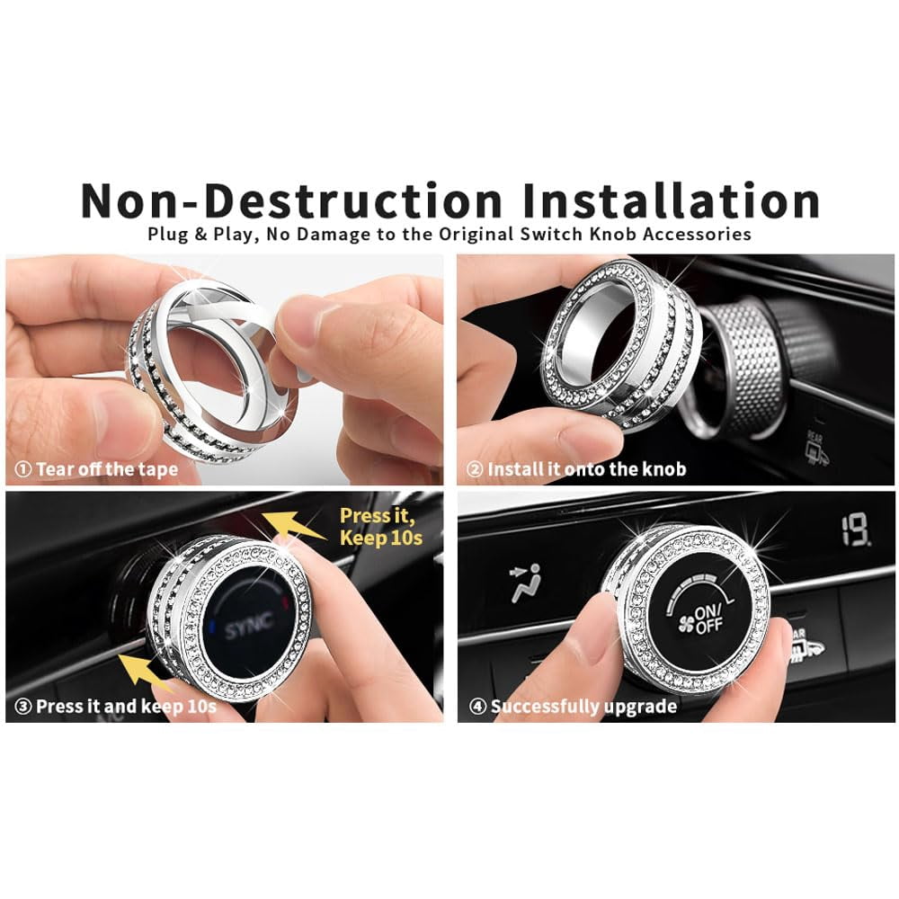 chasenew for Honda Civic 2022-2026 Accessories, CRV 2023-2026 & Acura Ingetra 2023-2025 (Fit 9" Screen/ 1 Audio Knob), 10pcs Knob Cover Kit - Push Start, Audio, AC & Air Vent (Bling)