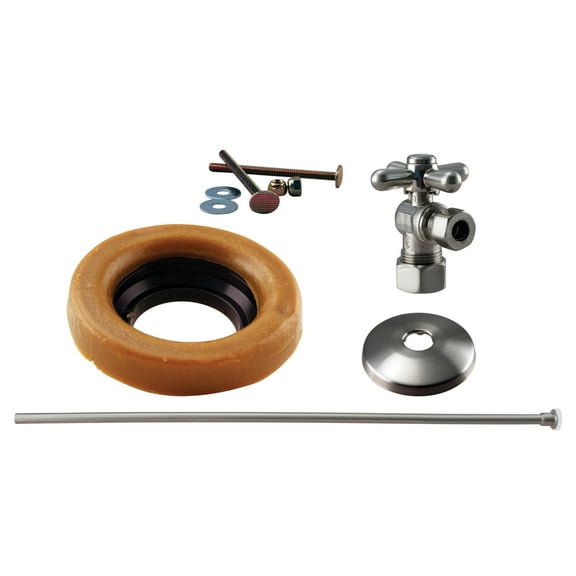 Westbrass Toilet Wax Ring Kit with Supply Line and 1/2" Cross Handle Angle Stop, Satin Nickel