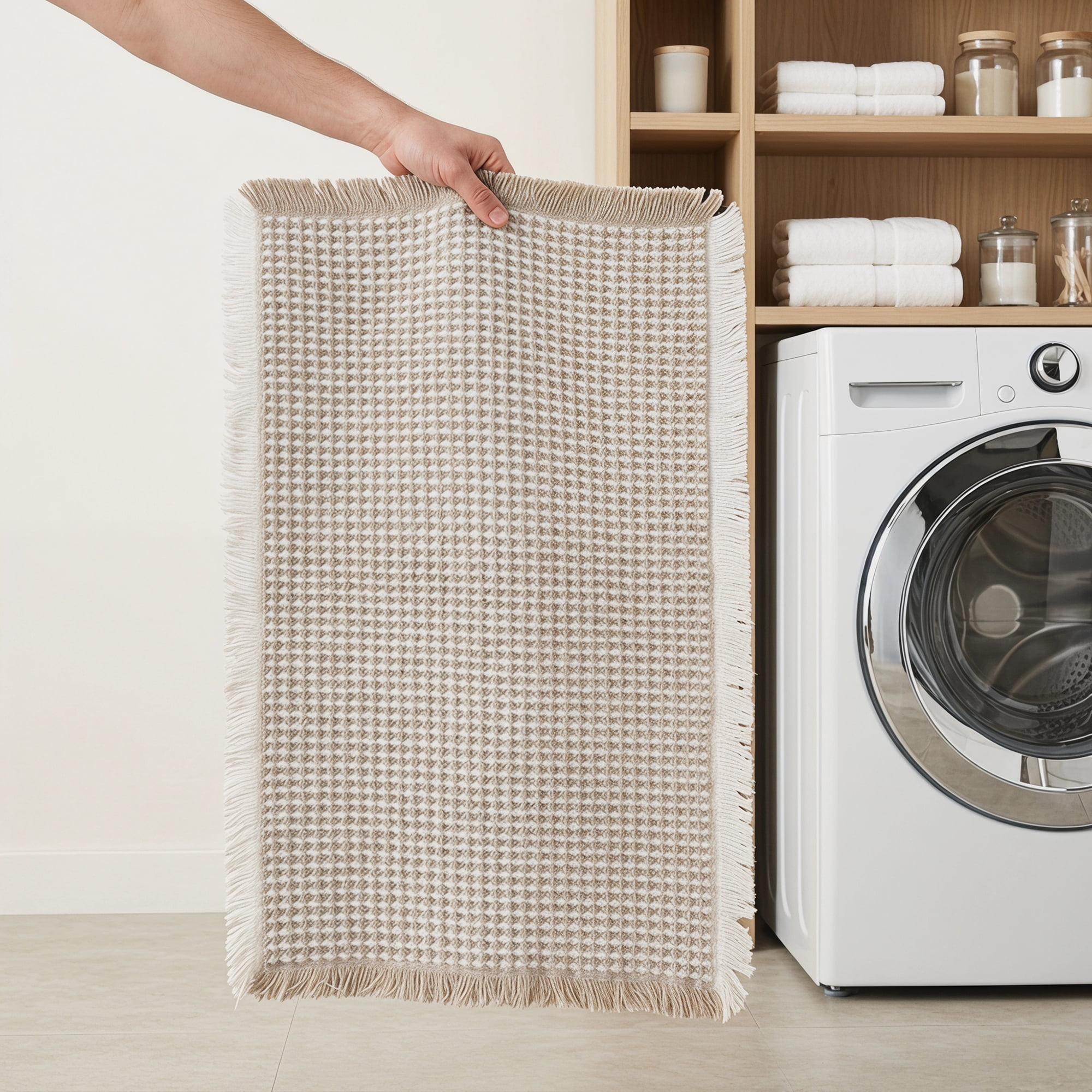 Unique Bargains Waffle Non Slip Quick Dry Machine Washable Bath Mat Khaki 24" x 17"