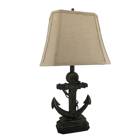 Nautical Weathered Anchor and Chain Table Lamp with Linen ...