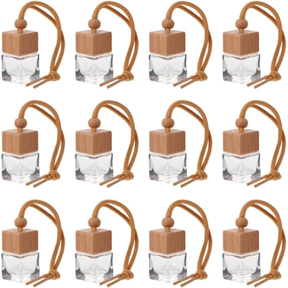 12pcs Car Diffuser Bottles with Wood Cap and Glass Hanging Car Air Freshener Perfume Bottles and Office Can be Filled with Essential Oils or Air Refreshing Liquids Stylish