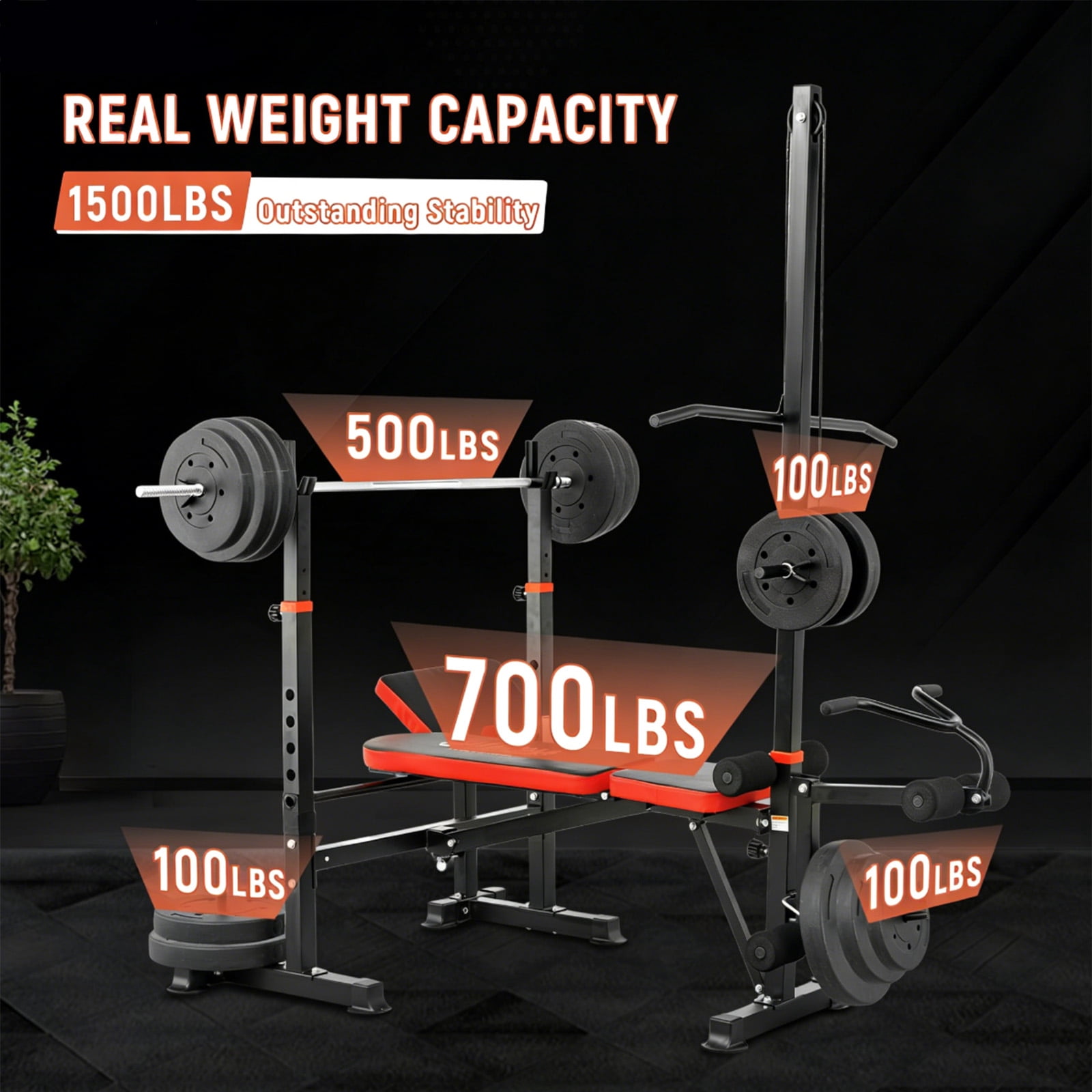 1500LBS Weight Bench Press Set, 8-in-1 Adjustable Workout Bench with Squat Rack, Leg Extension & Preacher Curl for Home Gym Strength Training
