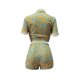 thumbnail image 5 of VISgogo, traje de 2 uds con pantalones para mujer, blusa con botones de solapa de manga corta estampada, pantalones cortos ajustados de cintura alta, ropa encantadora para mujer VISgogo  moda, 5 of 6