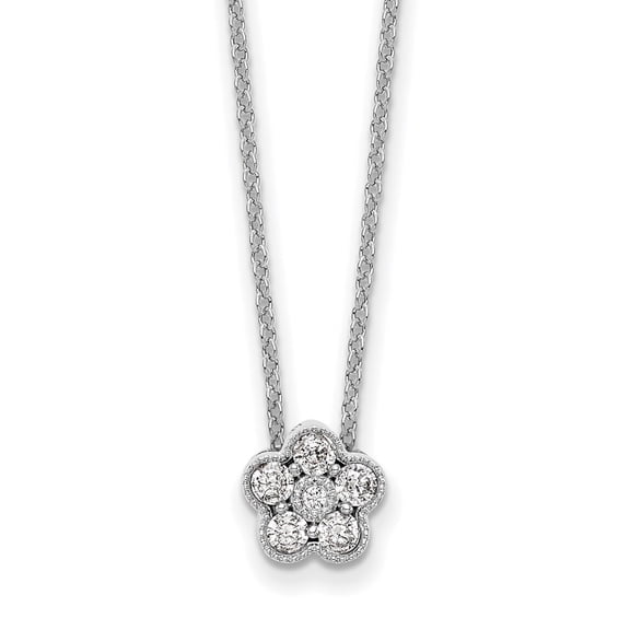14K White Gold Cable Diamond Necklace Chain True Origin 1/4 carat Lab Grown VS/SI D E F Floral 18 inch 7.74 mm