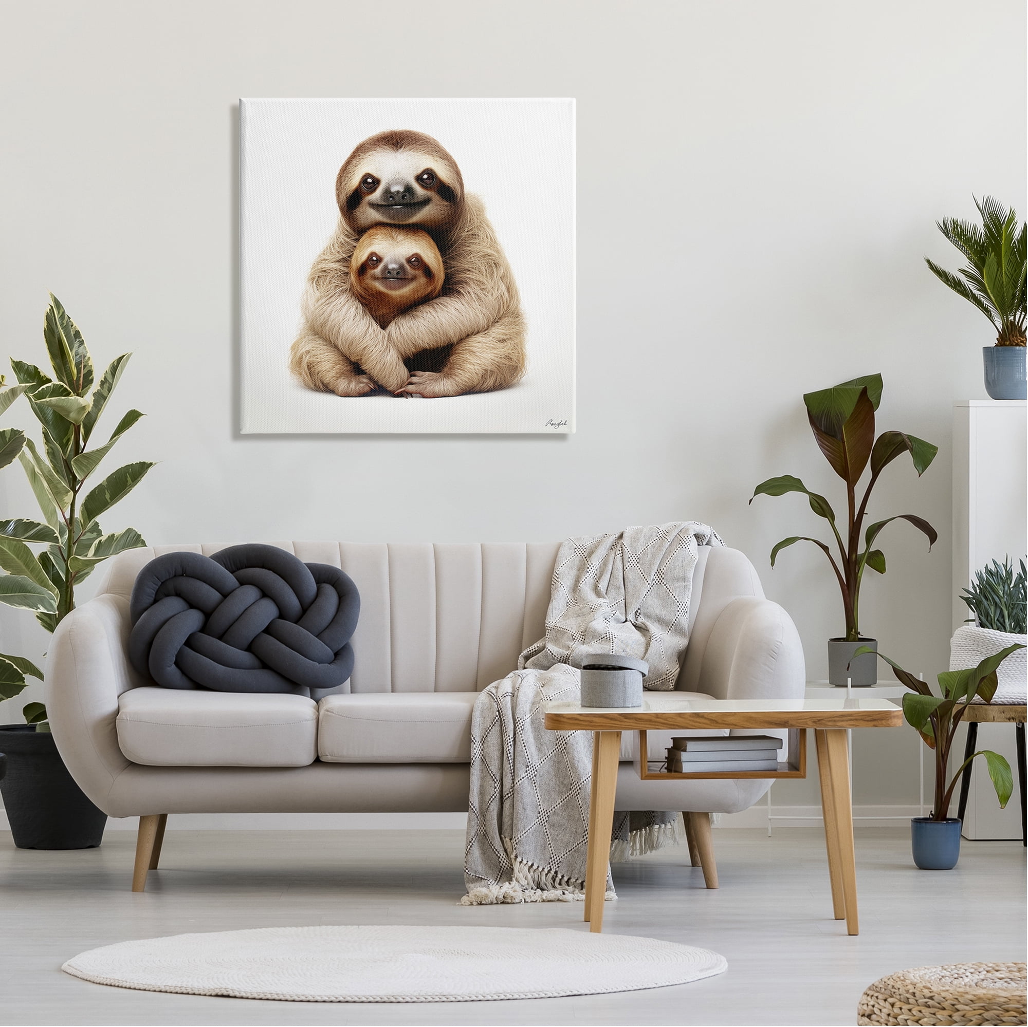 Stupell Industries Sloth & Baby Smiling Animals & Insects Painting Gallery Wrapped Canvas Art Print Wall Art, 30 x 30