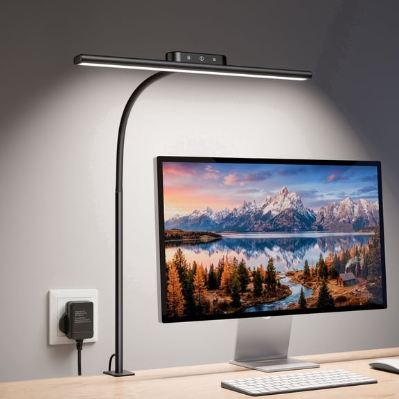 Lepro LED Desk Lamp with Clamp, 650LM Super Bright Task Light, 5 Color Temperatures 5 Brightness Levels, 360° Adjustable Gooseneck, Eye-Caring Dimmable Office Lamp for Home, Study & Workbench, Black