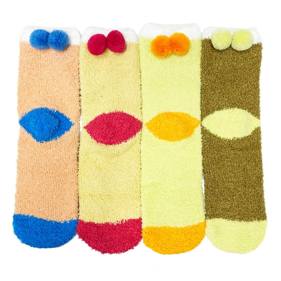 Wenchoice 3D Pom Pom Plush Socks 4 Pairs Pack M(2-5Y)
