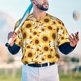 thumbnail image 5 of Hirioo Brown Leaf Pattern Sunflower for Men's Baseball T-shirt Shirts Short Sleeve Casual Summer Button Stretch T Shirts,Size S-4XL-3X-Large, 5 of 7