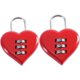 thumbnail image 1 of Paquete de 2 candados en forma de corazón con código numérico, rojo, candado de combinación pequeño de 3 dígitos para maletas,, 1 of 5