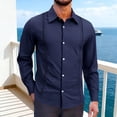 thumbnail image 2 of Cmfcve Mens Cuban Guayabera Shirt Long Sleeve Casual Dress Linen Button Down Shirts Fashion Loose Fit Shirt Jackets, 2 of 9
