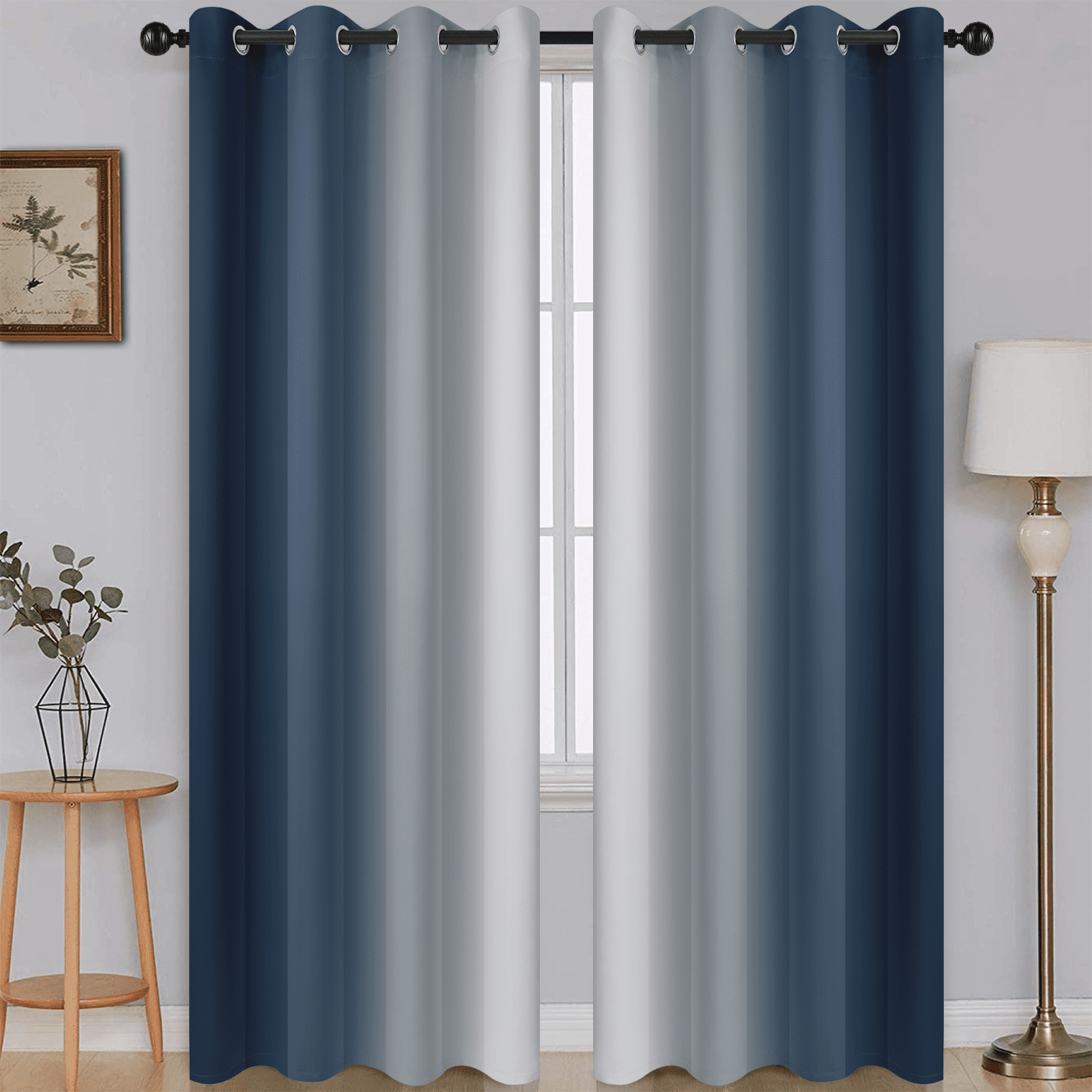 Yakamok Navy Blue Curtain for Bedroom/Living Room Blackout,Ombre