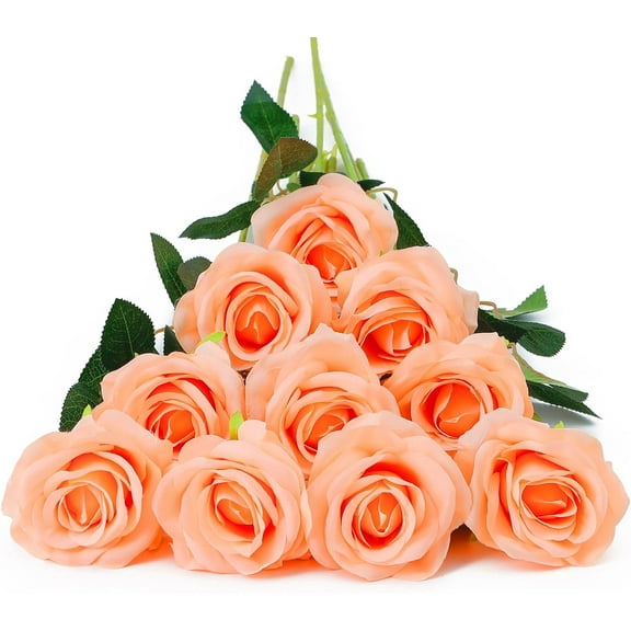 10pcs Fake Roses Artificial Silk Flowers Faux Rose Flower Long Stems Bouquet for Arrangement Wedding Centerpiece Party Home Kitchen Decor