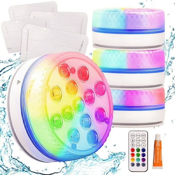 Lámpara de piscina con control remoto inalámbrico de 13 lámparas, lámpara de buceo con control remoto RGB, soporte de montaje con pegamento
