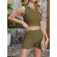 thumbnail image 5 of Womens 2 Piece Outfits Summer Knit Crop Tank Tops Beach Shorts Set Vacation Travel Resort Loungewear Green S, 5 of 8