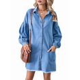 thumbnail image 1 of Vestido Camisero Vaquero Extragrande para Mujer, con Botones, Larga, Farol, Bajo Deshilachado y Azul S, 1 of 10
