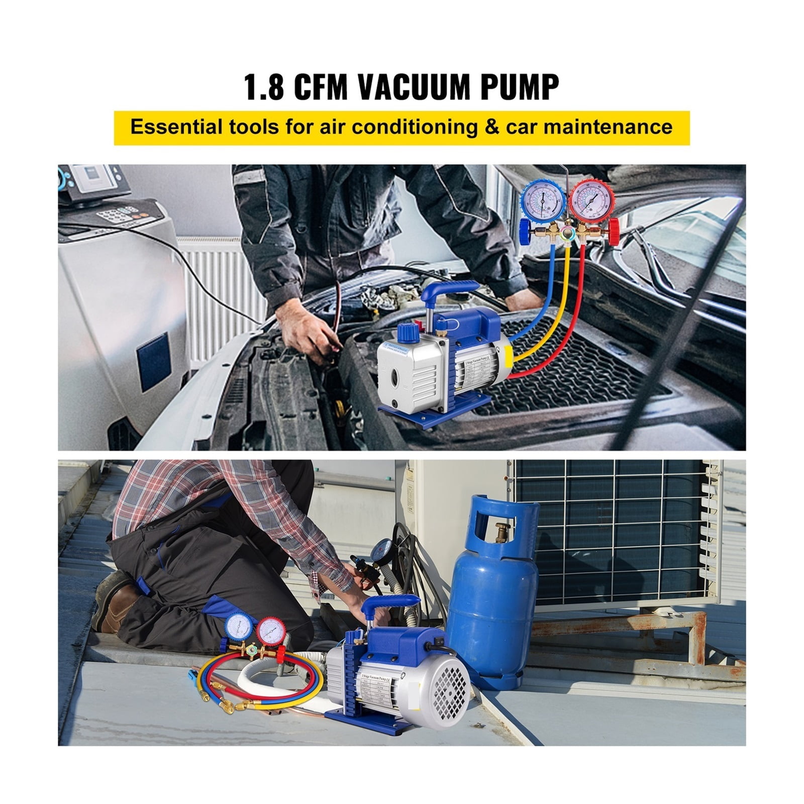 1.8-4.8CFM Refrigerant Vacuum Pump Kits HVAC Refrigeration 1/3 1/4 With Manifold Gauge For Household Air Conditioning