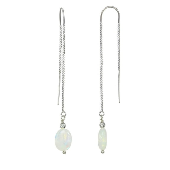Oval Moonstone Sterling Silver Threader Drop Earrings